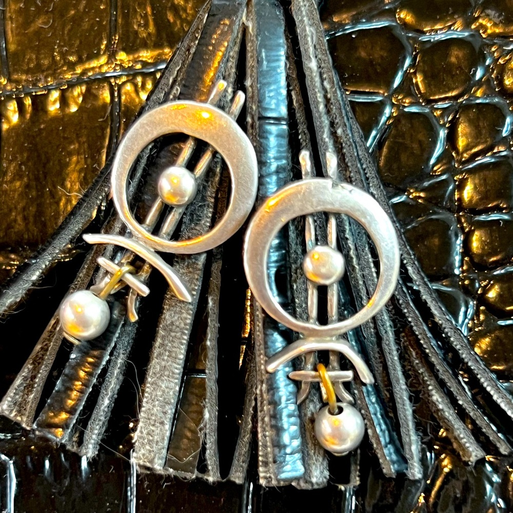 Incredible Levine Signed MCM Modernist Sterling Silver Earrings RARE
